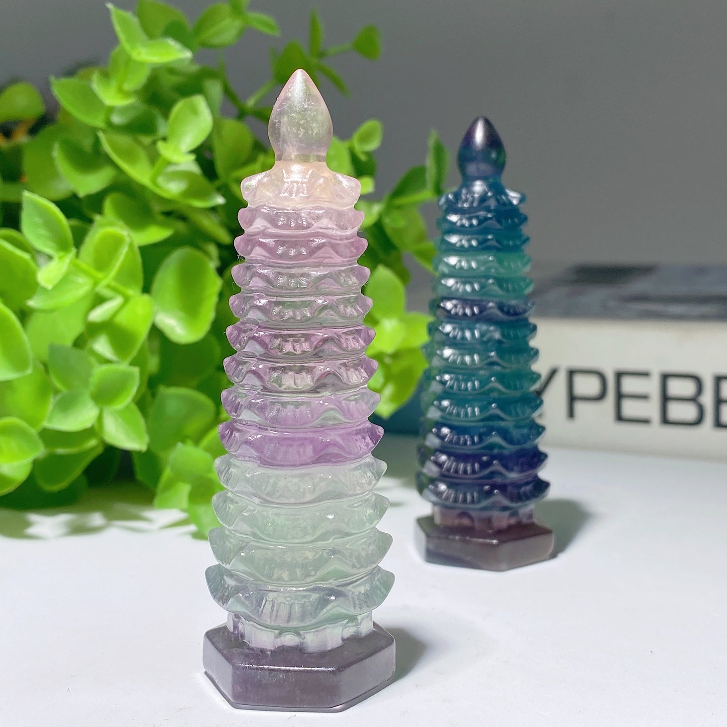 3.0"-4.5" Clear Quartz Fluorite Wenchang Pagoda Carvings Crystal Healing Bulk Wholesale