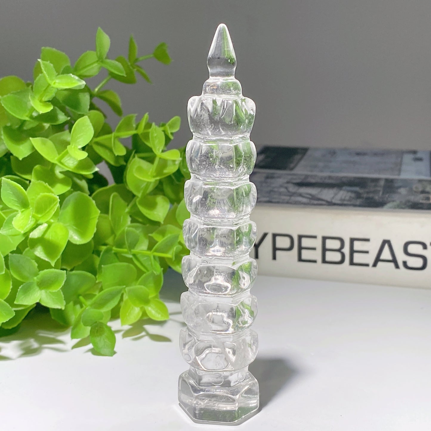 3.0"-4.5" Clear Quartz Fluorite Wenchang Pagoda Carvings Crystal Healing Bulk Wholesale