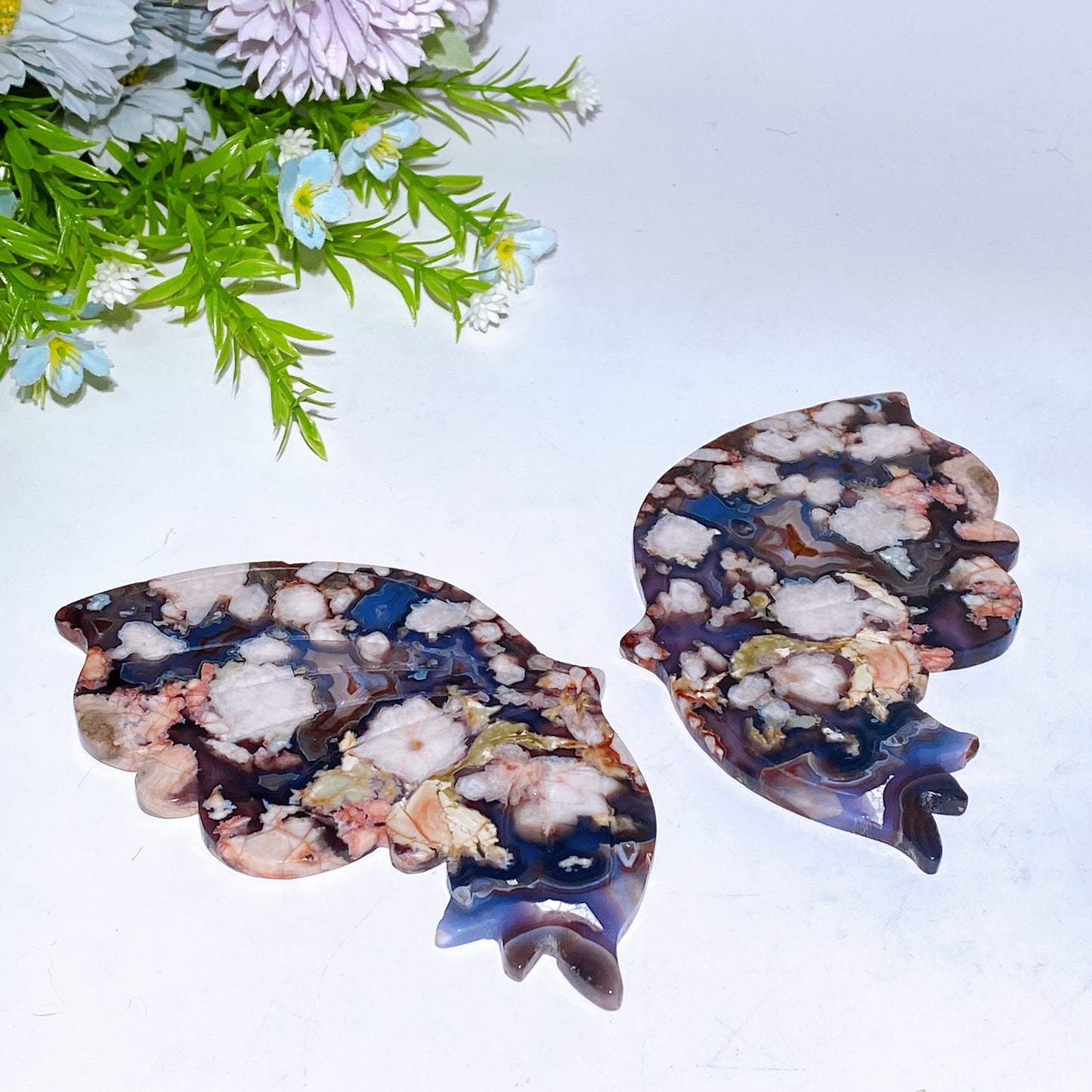19cm Large Unique Blue Purple Flower Agate Butterfly Wings with Stand Crystal Healing Bulk Wholesale