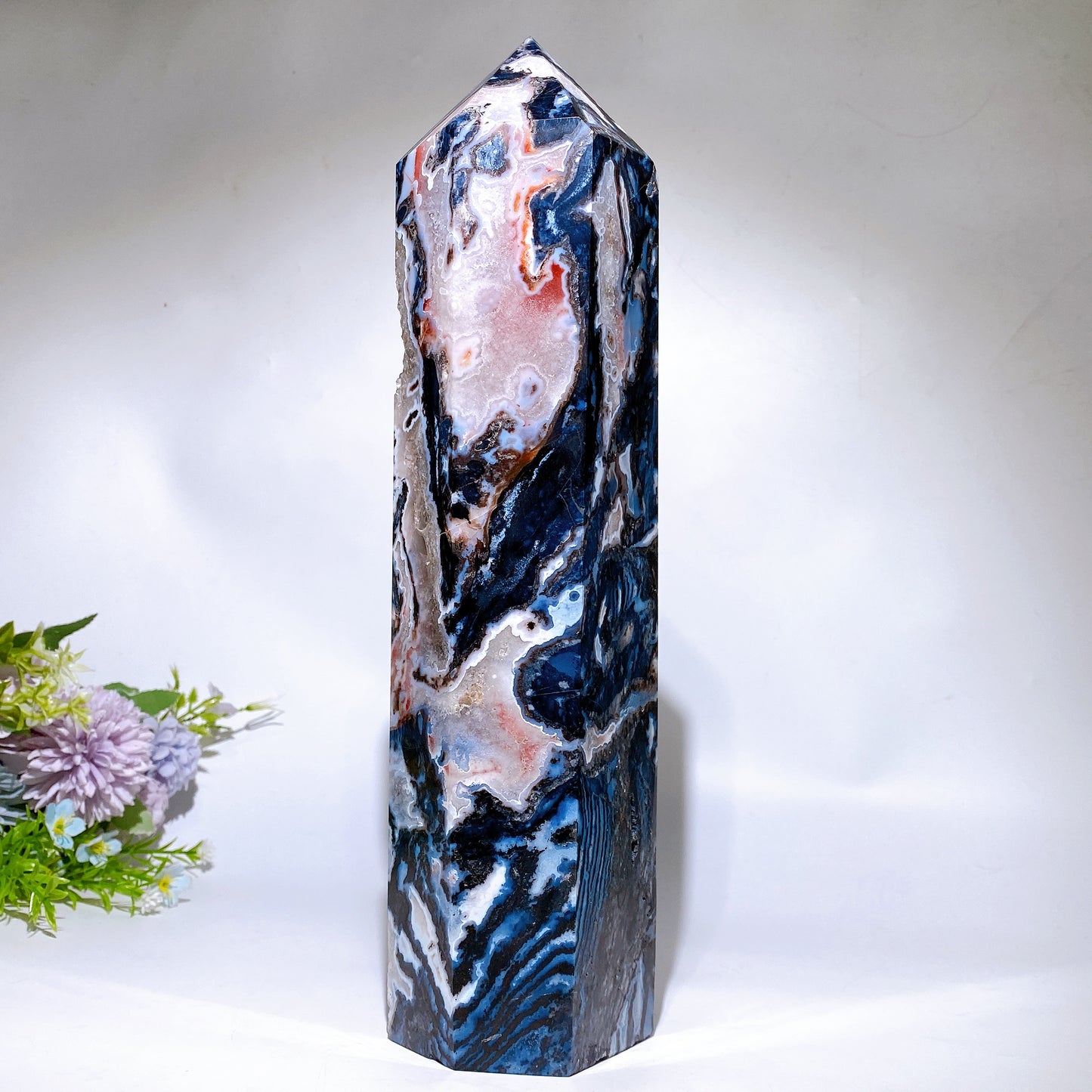 32cm Large Unique Druzy Black Banded Agate In Quartz Tower Crystal Healing Bulk Wholesale