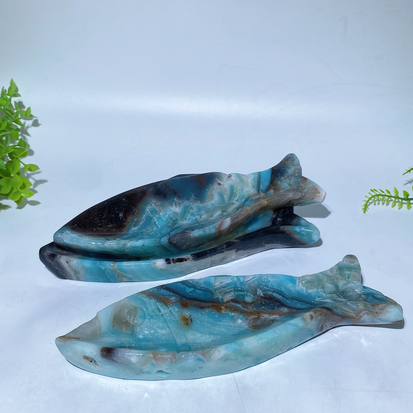 19cm Sky Blue Fish Shape Bowl Carving Crystal Healing Bulk Wholesale