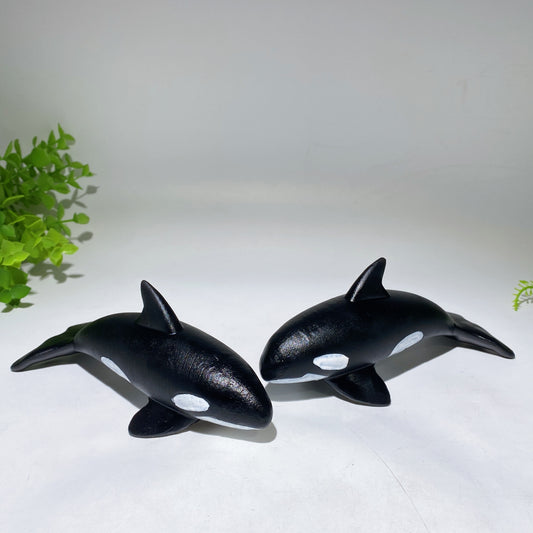 5.9" Black Obsidian Killer Whale Carving Crystal Healing Bulk Wholesale