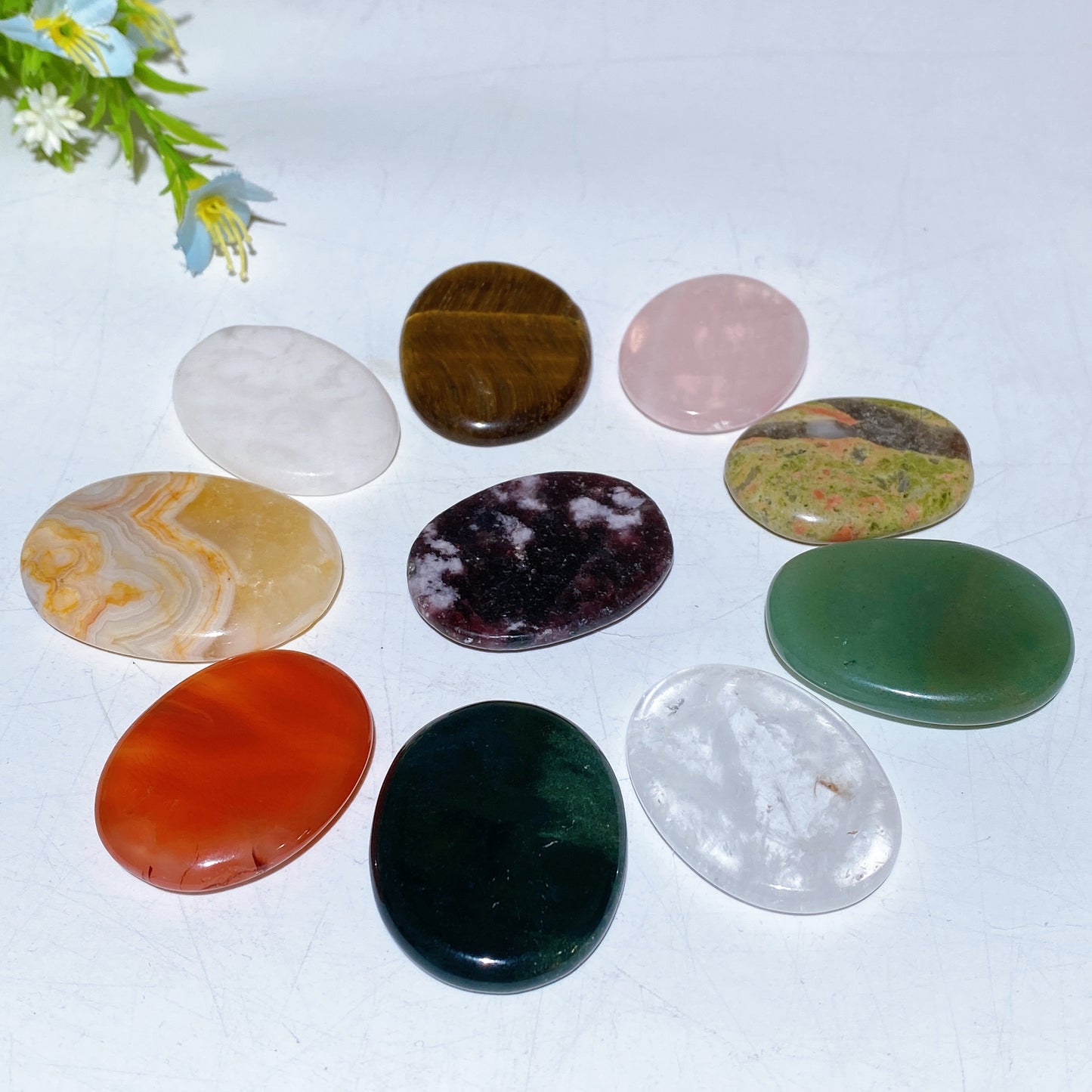 1.4"-1.8" Mixed Crystal Falt Worry Stone Crystal Healing Bulk Wholesale