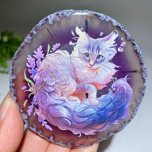 3.3"-3.7" Agate Slab with Cat Printing Crystal Healing Bulk Wholesale