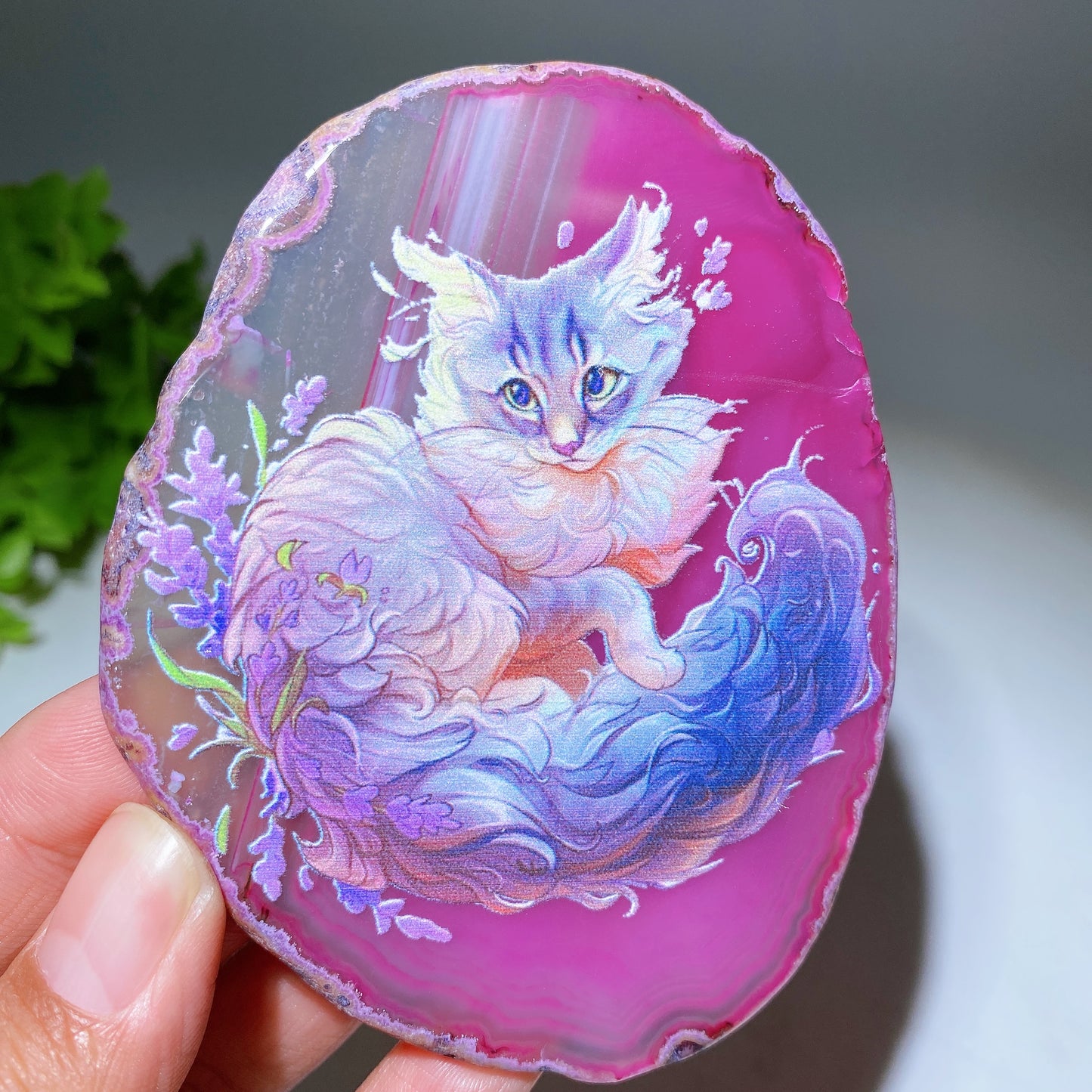 3.3"-3.7" Agate Slab with Cat Printing Crystal Healing Bulk Wholesale