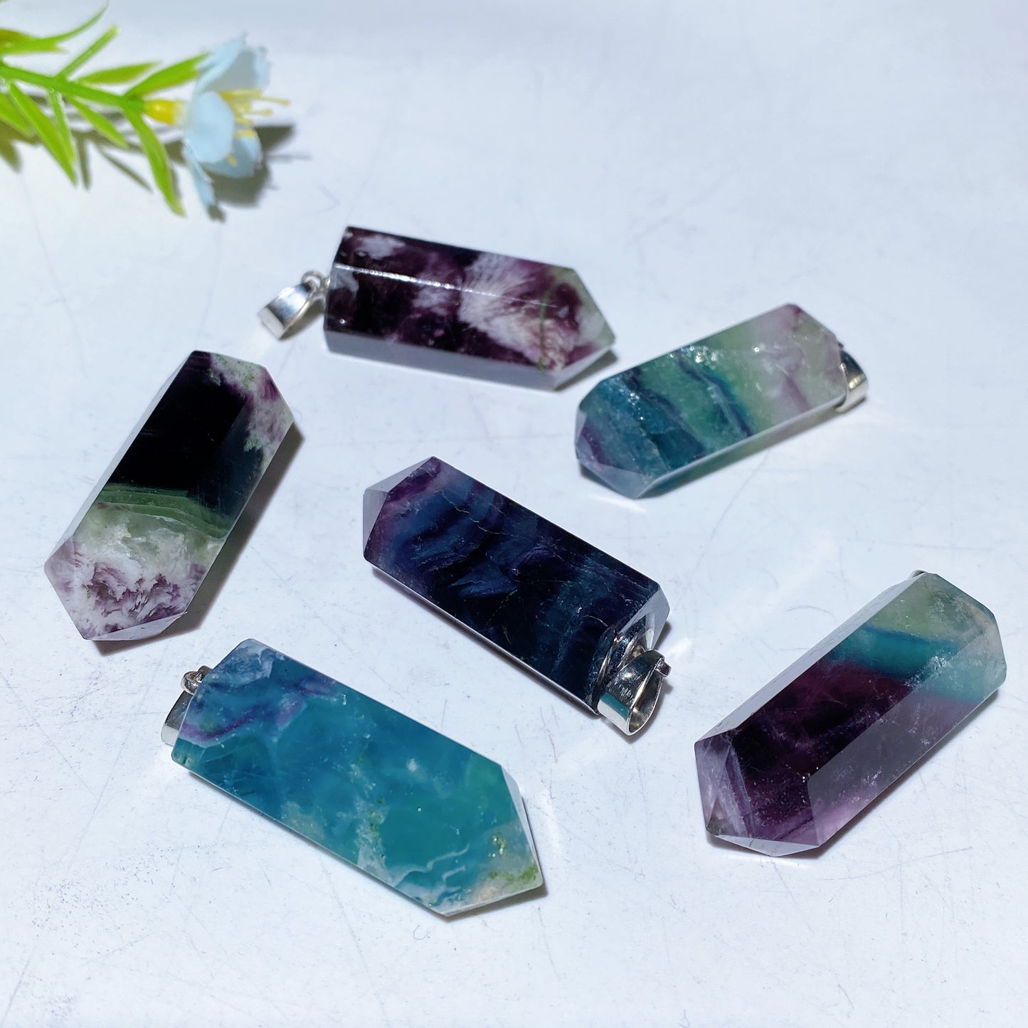 1.4" Feather Fluorite Point Crystal Healing Pendant Bulk Wholesale