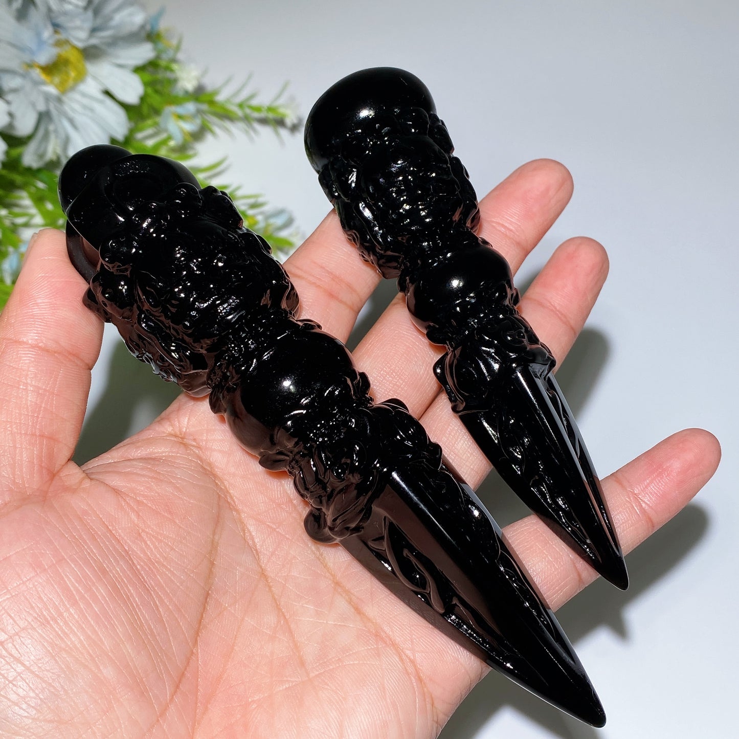 4.6"-5.9" Black Obsidian Vajra Carving Crystal Healing Bulk Wholesale