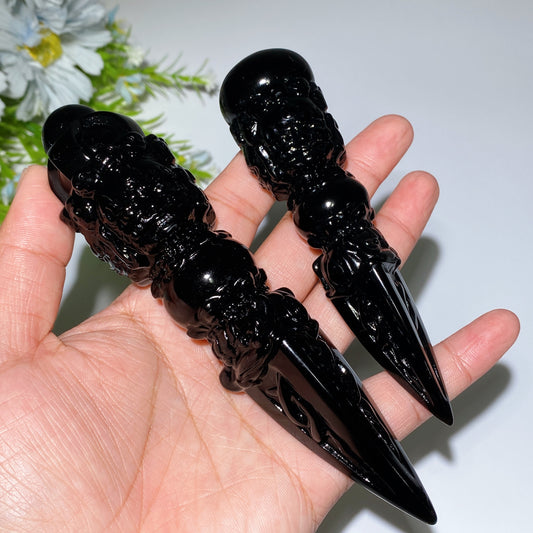 4.6"-5.9" Black Obsidian Vajra Carving Crystal Healing Bulk Wholesale