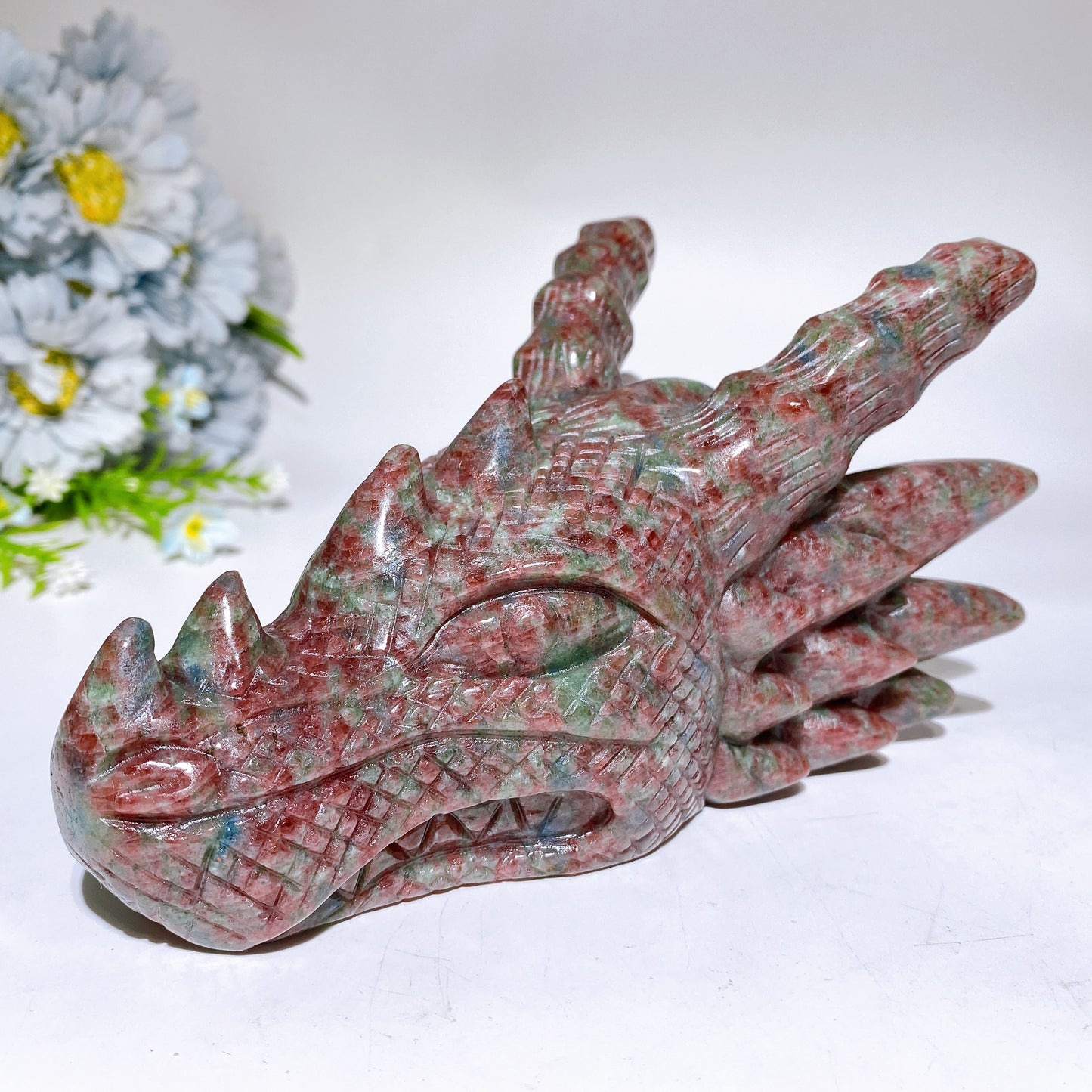 6.2" UV Reactive Ruby In Kyanite Dragon Head Carving Crystal Healing Bulk Wholesale
