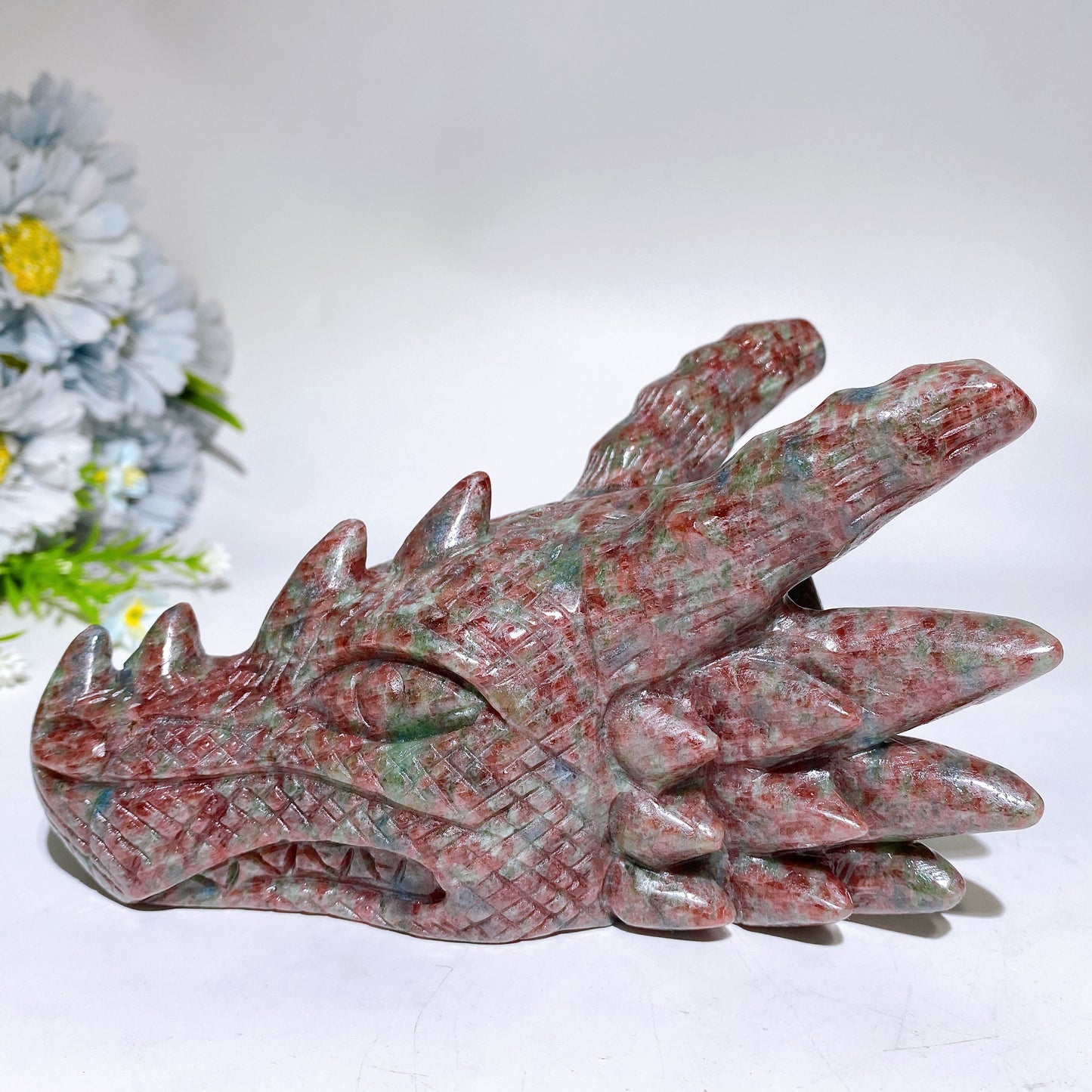 6.2" UV Reactive Ruby In Kyanite Dragon Head Carving Crystal Healing Bulk Wholesale