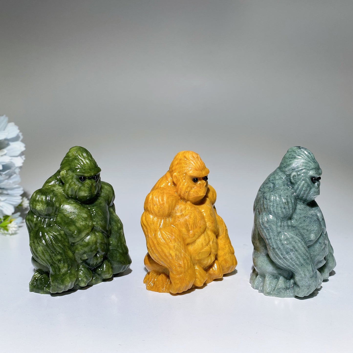 3.2" Serpentine Yellow Jade Gorilla Carving Crystal Healing Bulk Wholesale