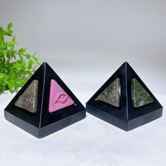 2.4" Black Obsidian Pyramid with Crystal Horu's Eye Crystal Healing Bulk Wholesale