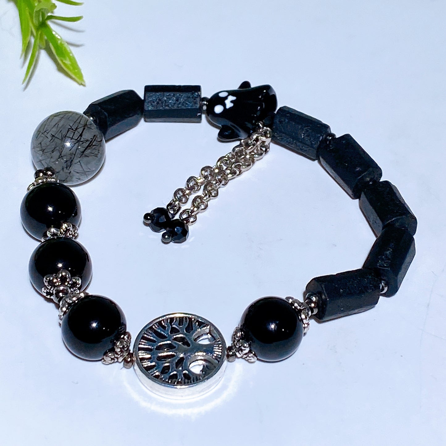 Black Tourmaline & Black Obsidian Bracelet for Halloween Crystal Healing Bulk Wholesale