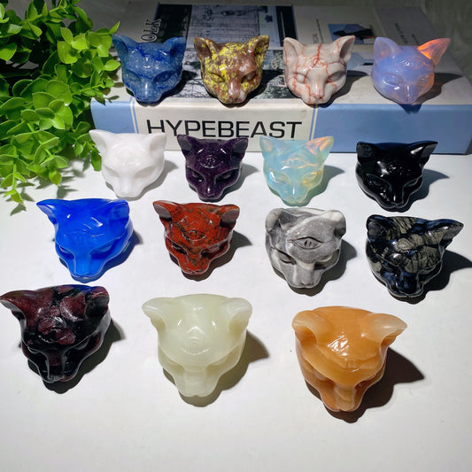 1.8" Mixed Crystal Cat Head Carvings Bulk Wholesale