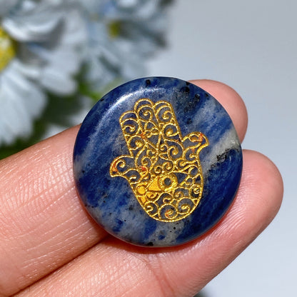 24mm Crystal Round Slab with Chakra Hand Printing Crystal Healing Bulk Wholesale