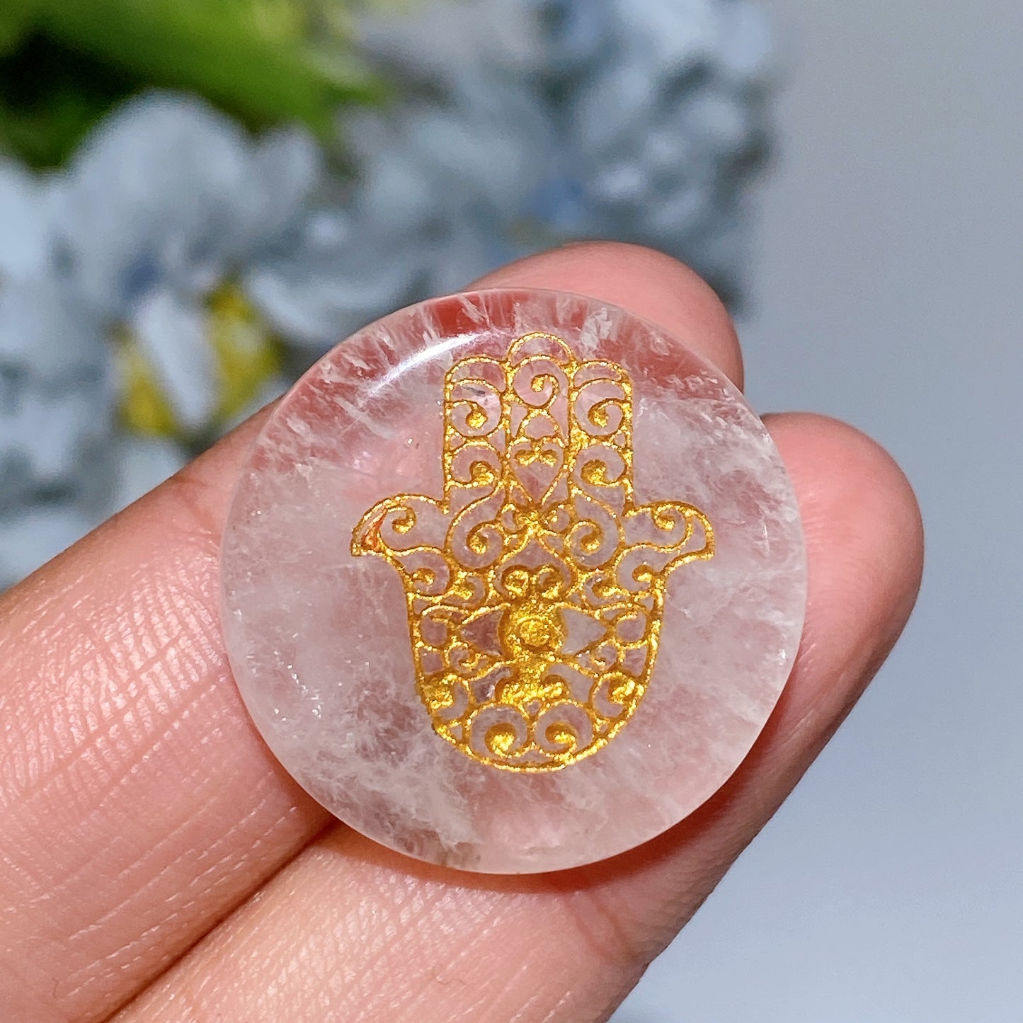 24mm Crystal Round Slab with Chakra Hand Printing Crystal Healing Bulk Wholesale