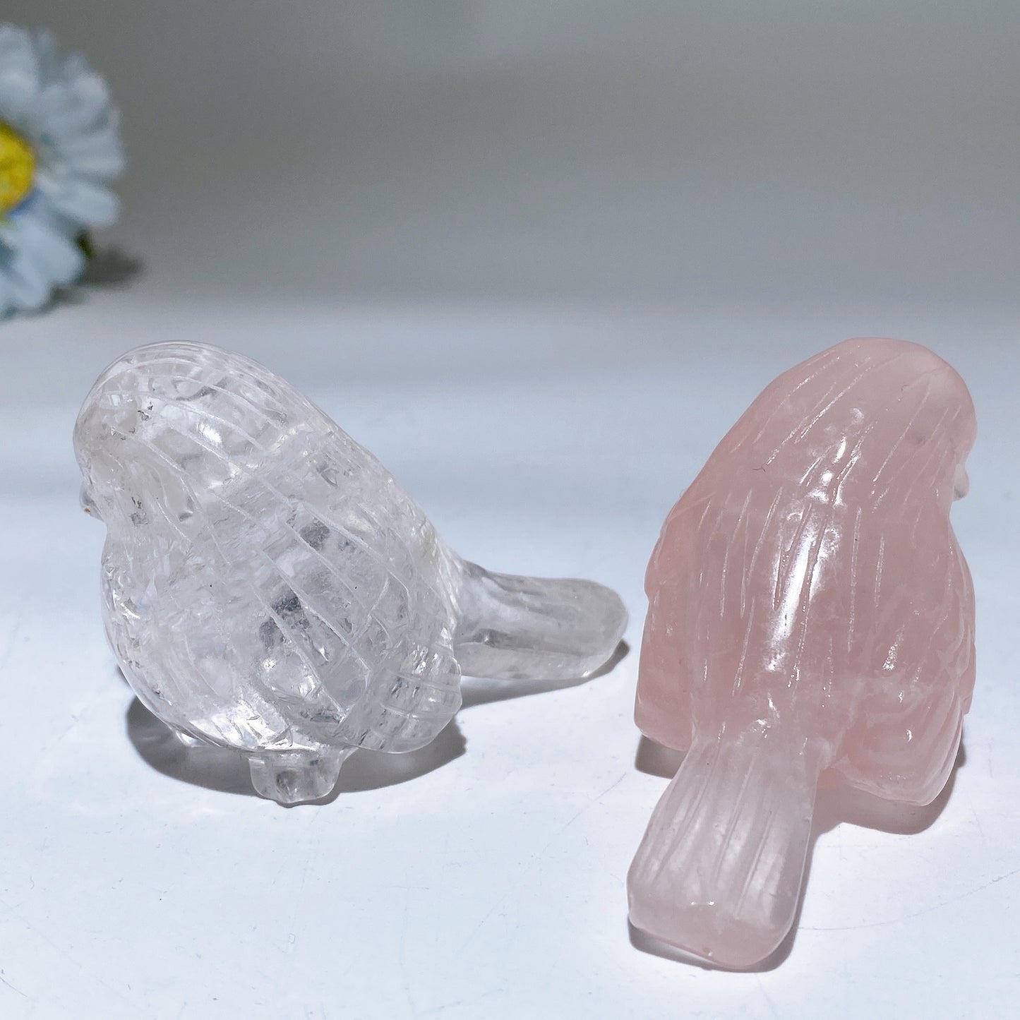 2.4" Clear Quartz Rose Quartz Bird Crystal Healing Carving Bulk Wholesale