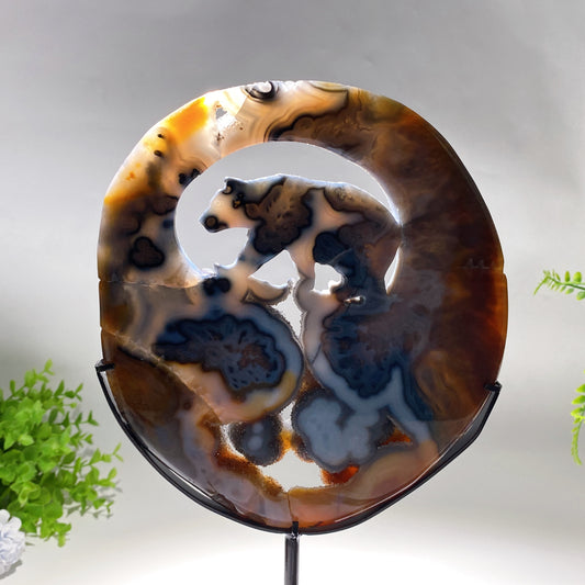 20.5cm Unique Druzy Agate Bear Carving with Stand Crystal Healing Bulk Wholesale