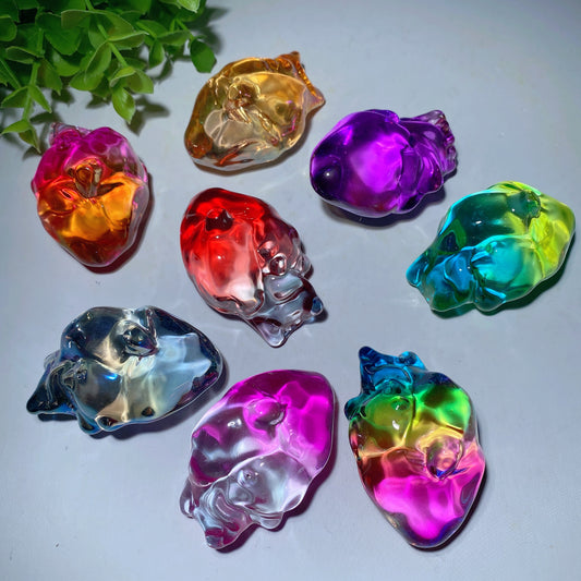 2.2" Aura Colorful Glass Heart Carvings Bulk Wholesale