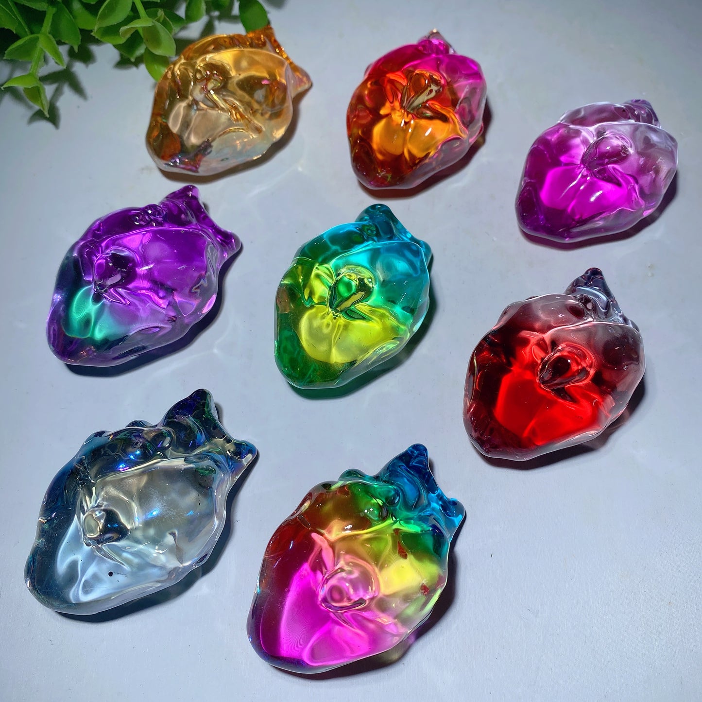 2.2" Aura Colorful Glass Heart Carvings Bulk Wholesale