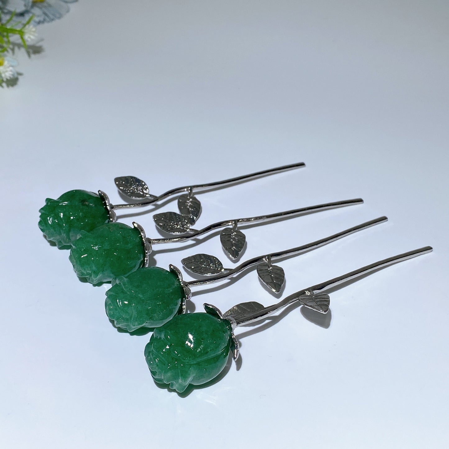 Crystal Flower Carving with Silver Color Metal Stem Crystal Healing Bulk Wholesale