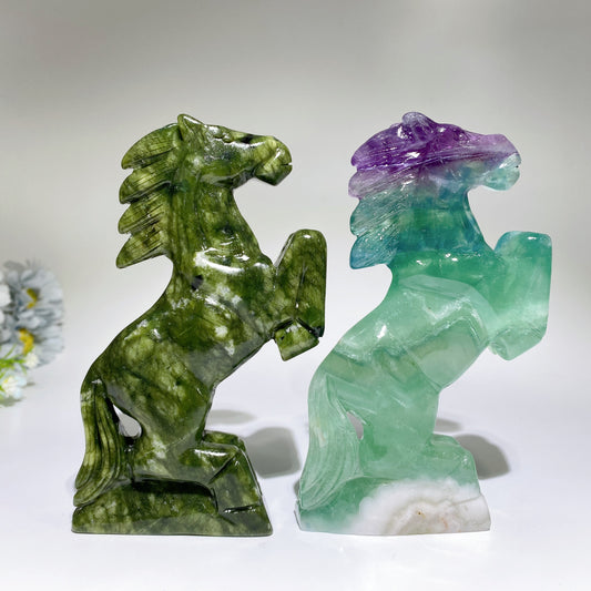 5.9" Serpentine Fluorite Horse Carving Crystal Healing Bulk Wholesale