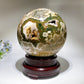 Large Unique Druzy Ocean Jasper Sphere with Wooden Stand Crystal Healing Bulk Wholesale