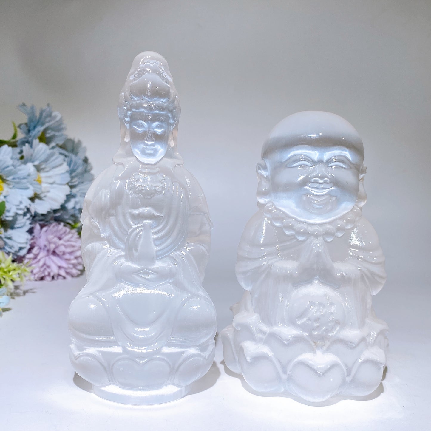 Selenite Guanyin Buddha Carving Crystal Healing Bulk Wholesale