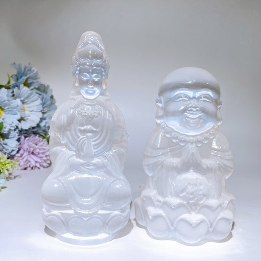 Selenite Guanyin Buddha Carving Crystal Healing Bulk Wholesale