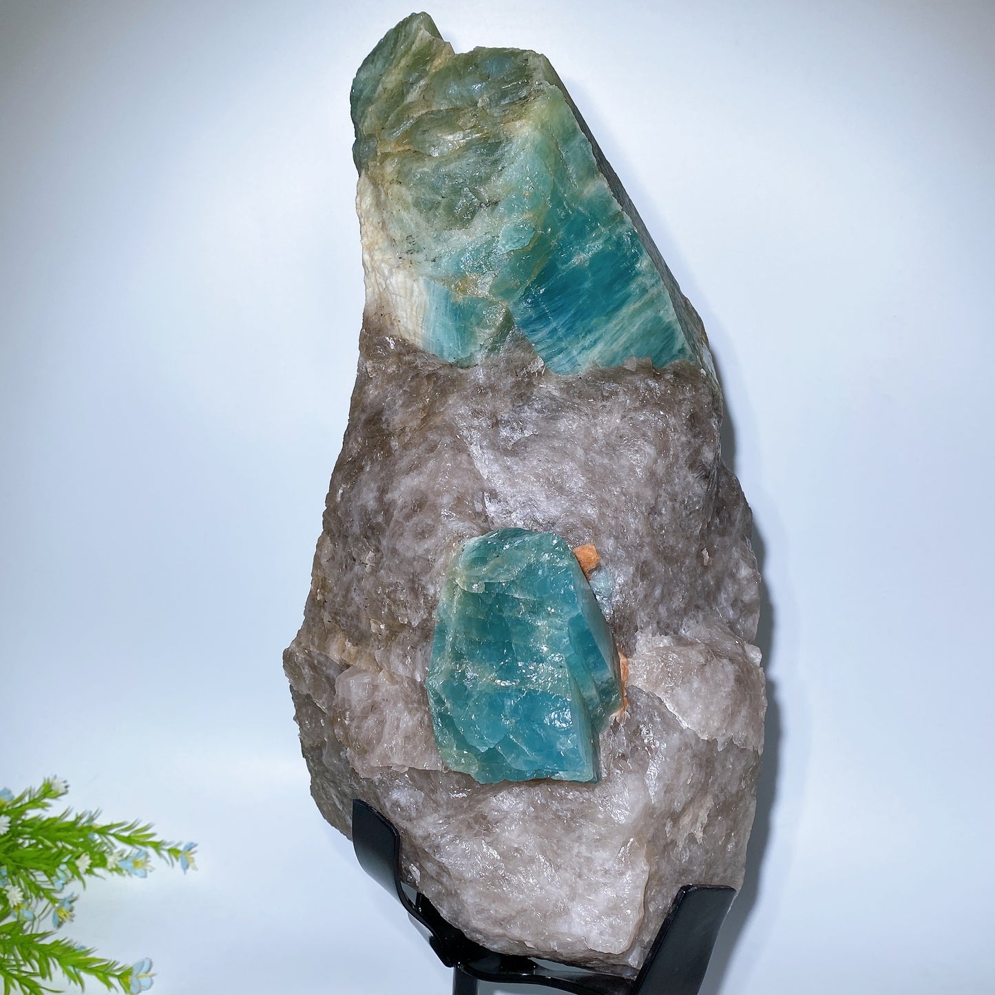 Large Unique Aquamarine in Quartz Specimen with Stand Crystal Healing