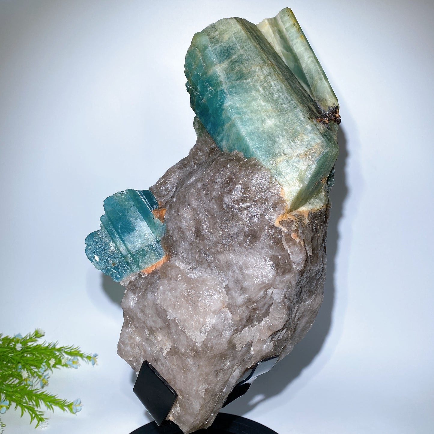 Large Unique Aquamarine in Quartz Specimen with Stand Crystal Healing