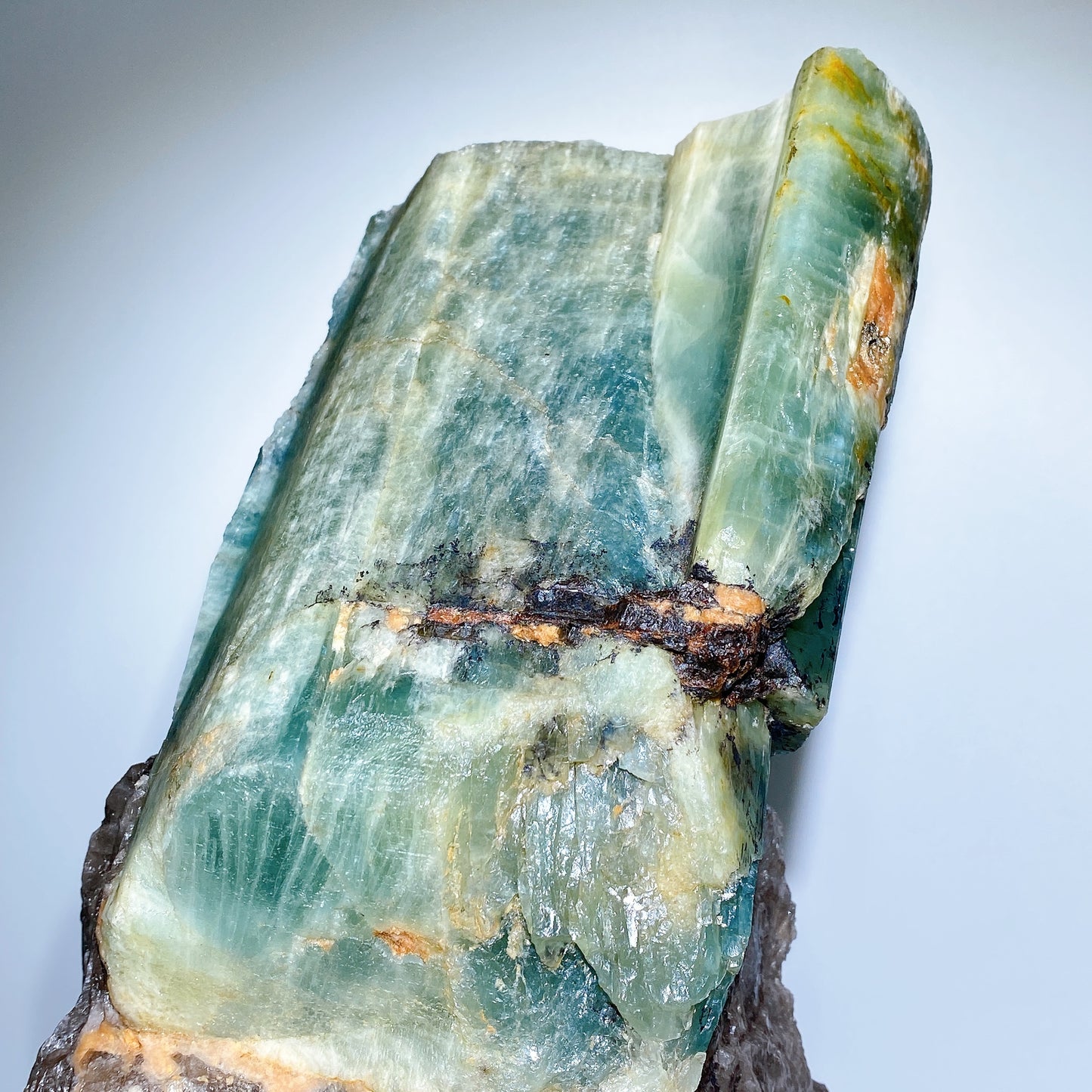 Large Unique Aquamarine in Quartz Specimen with Stand Crystal Healing