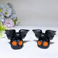 2.1" Black Obsidian Pumpkin Ghost with Bat Carving for Halloween Crystal Healing Bulk Wholesale