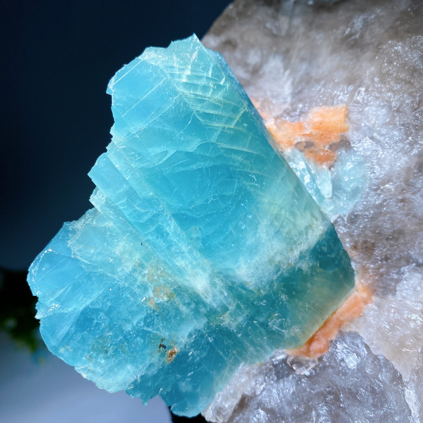 Large Unique Aquamarine in Quartz Specimen with Stand Crystal Healing