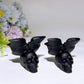 2.6" Black Obsidian Skull with Bat Carving Crystal Healing Bulk Wholesale