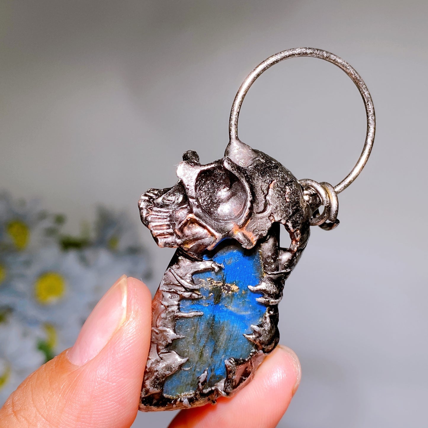 2.8"-3.0" Labradorite with Metal Skull Decor Pendant Crystal Healing Bulk Wholesale