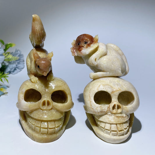 Jade Squirrel Monkey with Skull Carving Crystal Healing Bulk Wholesale