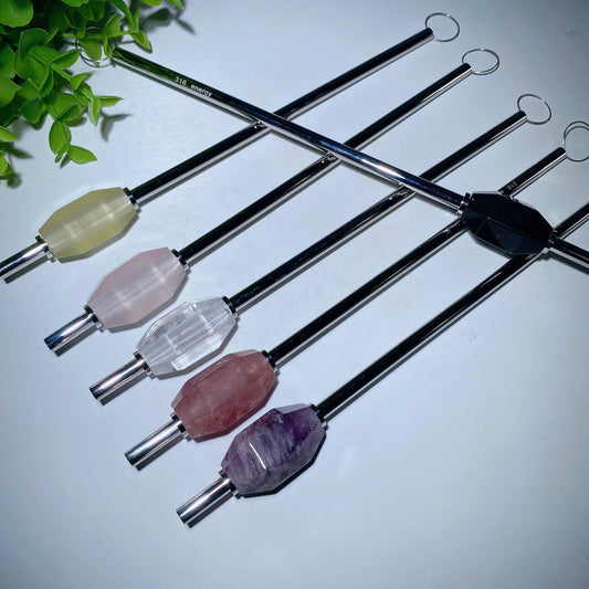 9.0" Mixed Crystal Straw with Brush Crystal Healing Bulk Wholesale