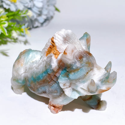 Caribbean Calcite Sky Blue Wild Boar Family Carving Crystal Healing Bulk Wholesale