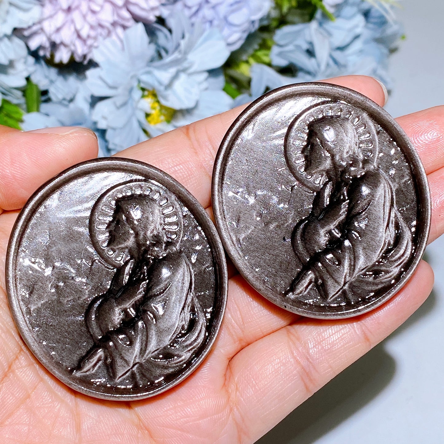 2.1"-2.7" Silver Obsidian Maria Slab Carving Crystal Healing Bulk Wholesale