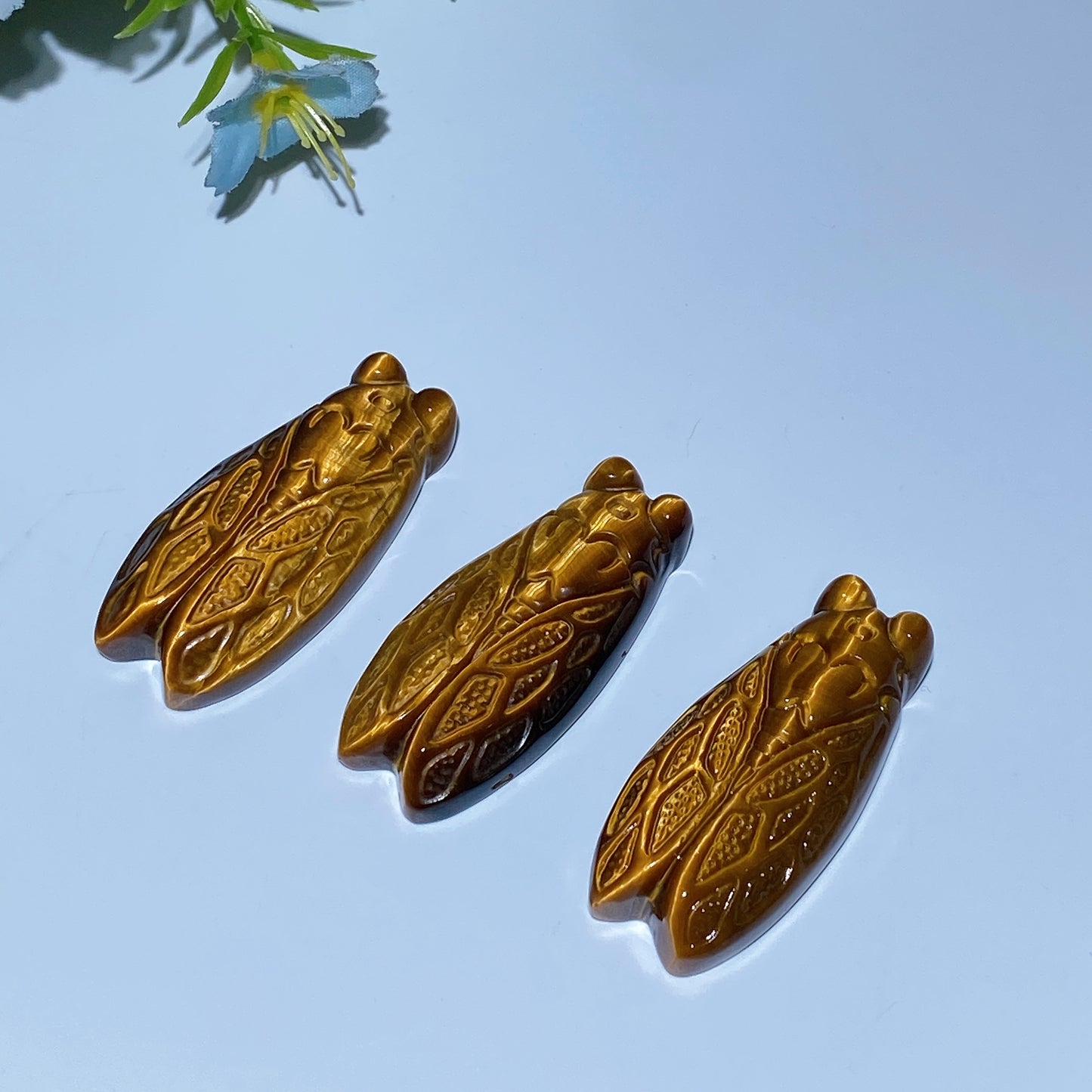 1.8" Yellow Tiger's Eye Cicada Carving Crystal Healing Bulk Wholesale