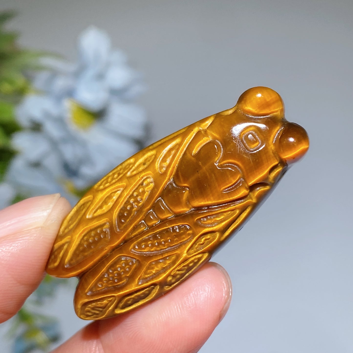 1.8" Yellow Tiger's Eye Cicada Carving Crystal Healing Bulk Wholesale