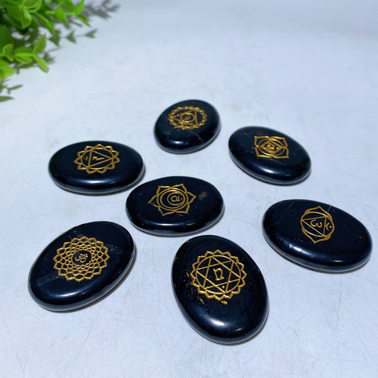 40mm Schungite Runes with Chakra Pattern Set Crystal Healing Bulk Wholesale