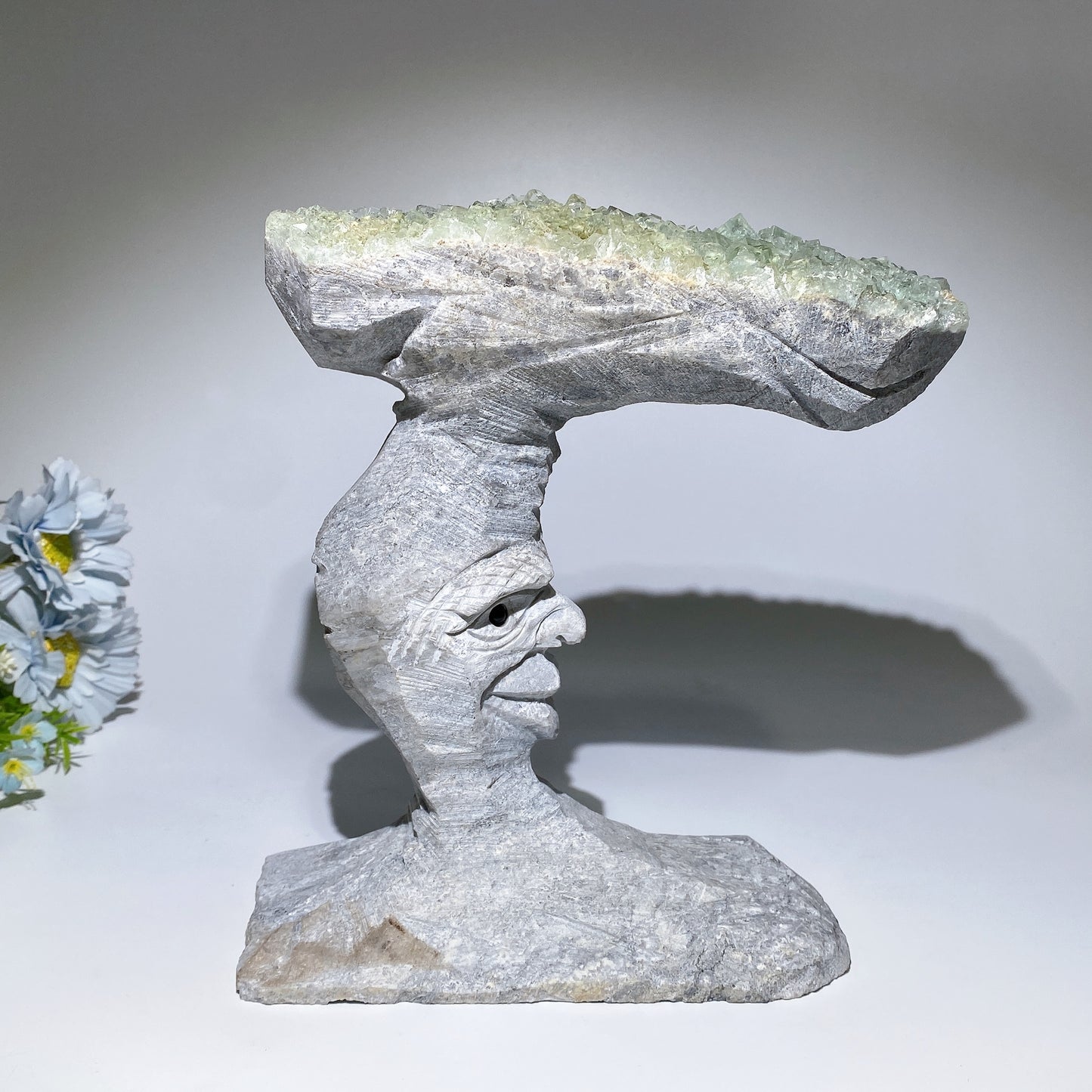 Large Unique Green Quartz Moon Face Carving Crystal Healing Bulk Wholessale