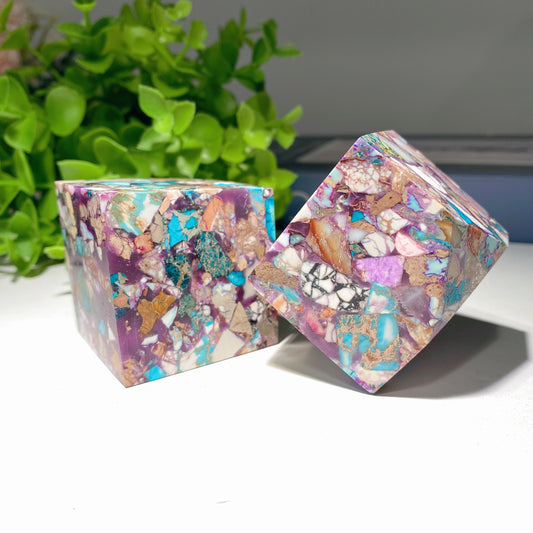 1.6" Glued Natural Turquoise Chips Cube Bulk Wholesale