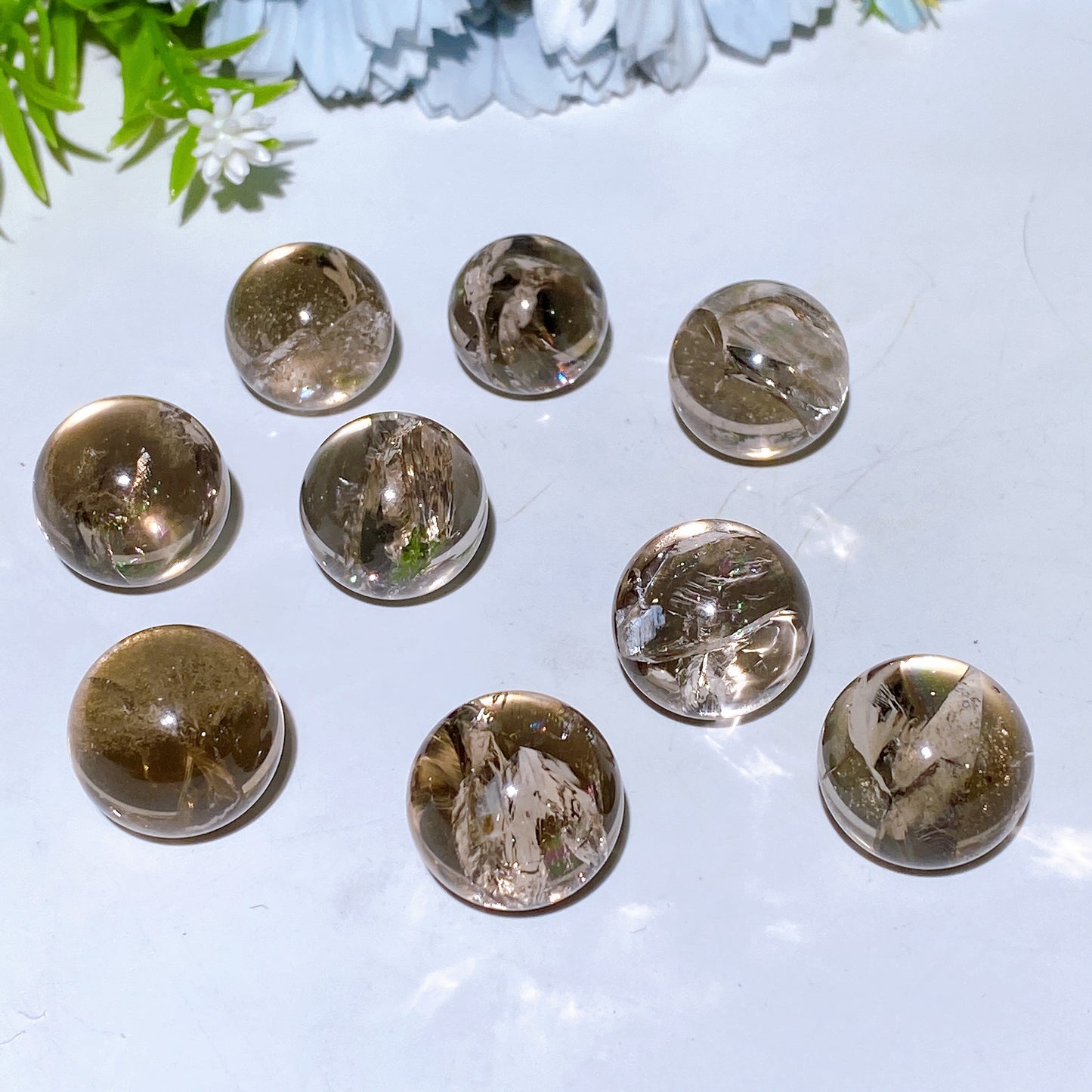 18-20mm Smoky Quartz with Rainbow Sphere Crystal Healing Bulk Wholesale