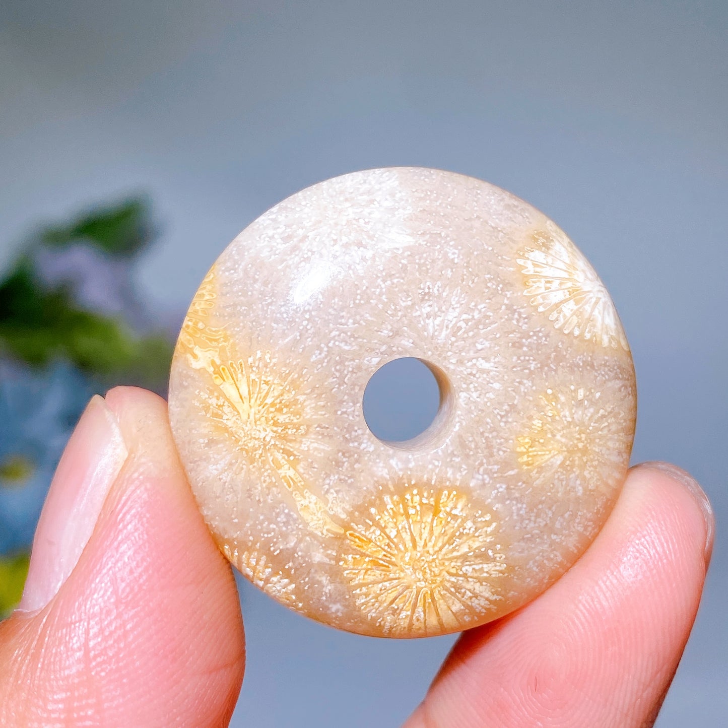 32mm Coral Jade Donut Pendant Crystal Healing Bulk Wholesale