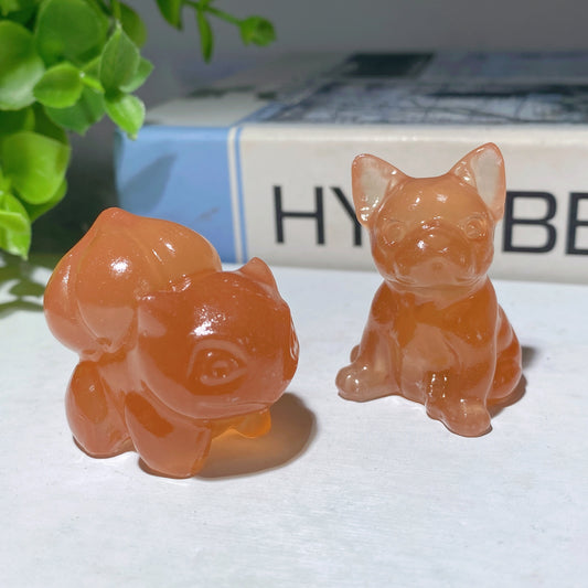 1.5" Honey Calcite Bulbasaur Bulldog Carvings Bulk Wholesale