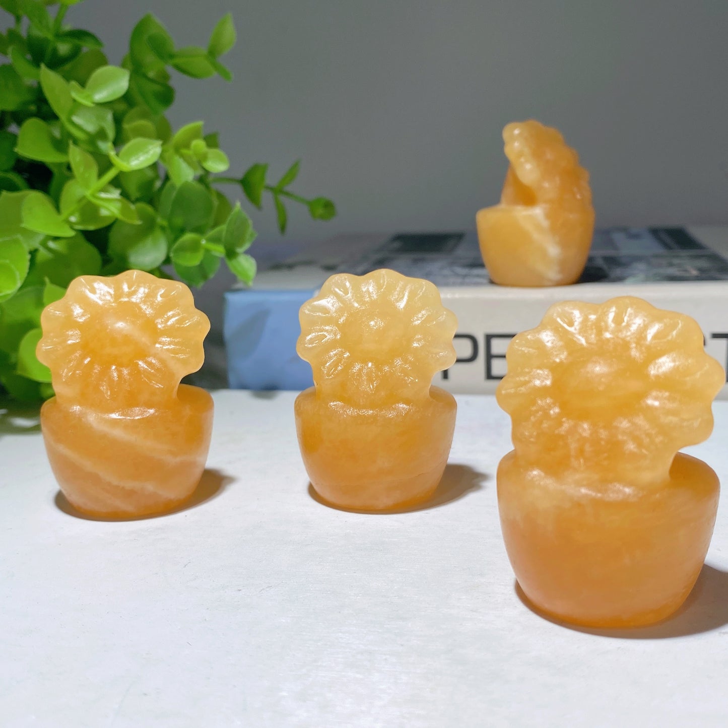 1.8" Orange Calcite Flower Bonsai Carvings Crystal Healing Bulk Wholesale