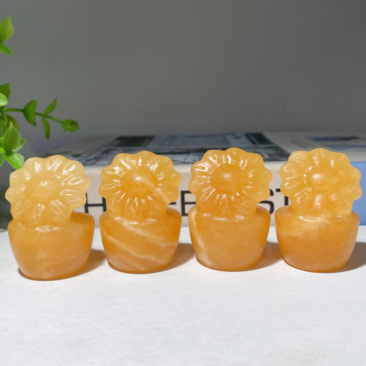 1.8" Orange Calcite Flower Bonsai Carvings Bulk Wholesale